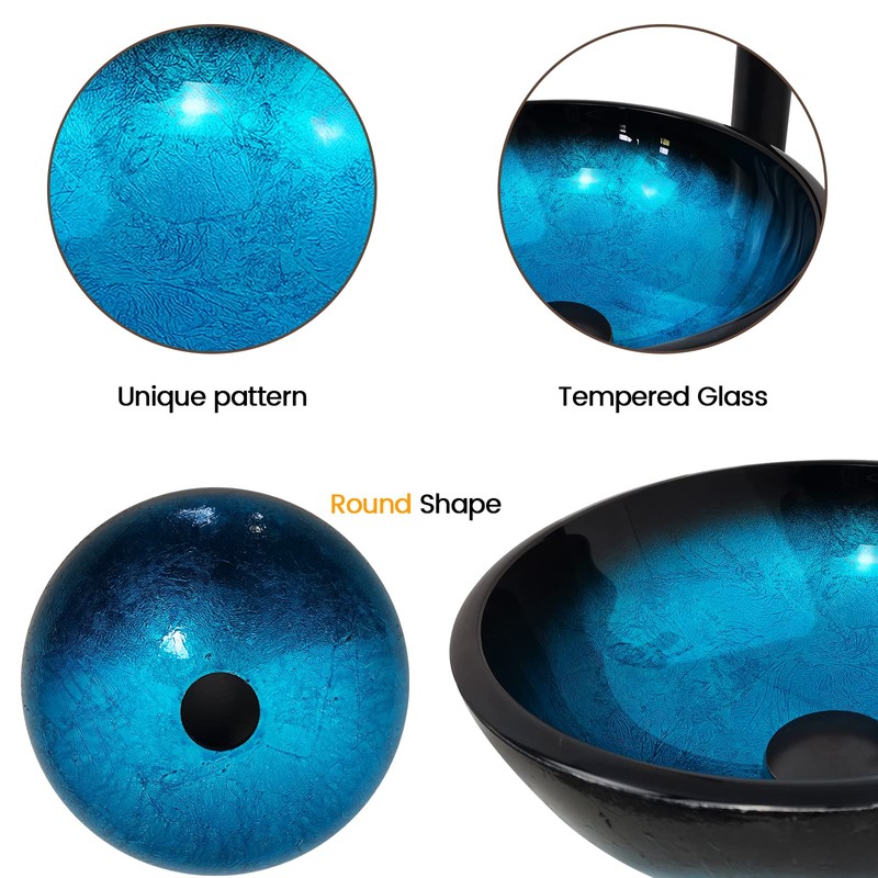 YIMAI Ingenuity Vessel Sink 12" Bathroom Sinks Tempered Glass Blue