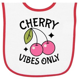inktastic Cherry Vibes Only Retro Baby Terry Cloth Bib White and Red 4658e