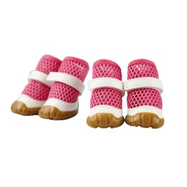 Breathable Mesh Shoes for Dogs Summer Non-Slip Paw Protection Dog Paw Protector Outdoor Protection Anti-Dirt Scalding Walking 4 Pack (Pink)