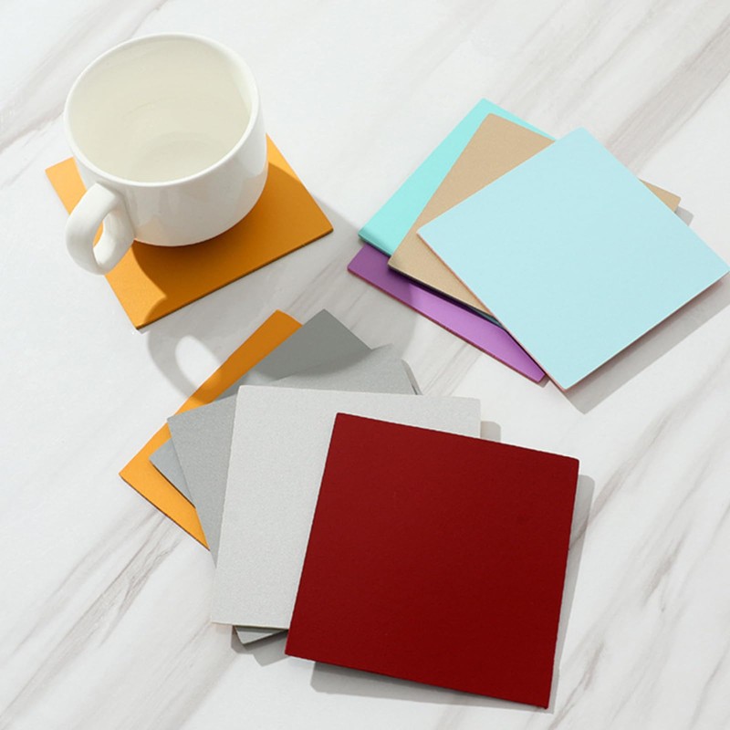 Aoktorkit 6 PCS Square Leather Coasters, 10cm*10cm, Brown and Gray,