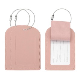 PATIKIL Suitcase Tags, Pink Leather Luggage Name Tags Airplane Travel Essentials Business Trip Accessories with Private Protection for Hotel Check in Luggage Bags Men Women, 3 Pcs