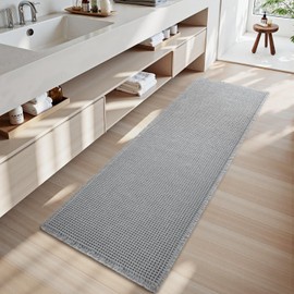 SIXHOME Bath Mat Waffle Super Absorbent Non Slip Bath Ultra Soft Mats for Bathroom Washable Bathroom Rugs with Tassels Rubber Backed Lightgrey 50 * 80cm
