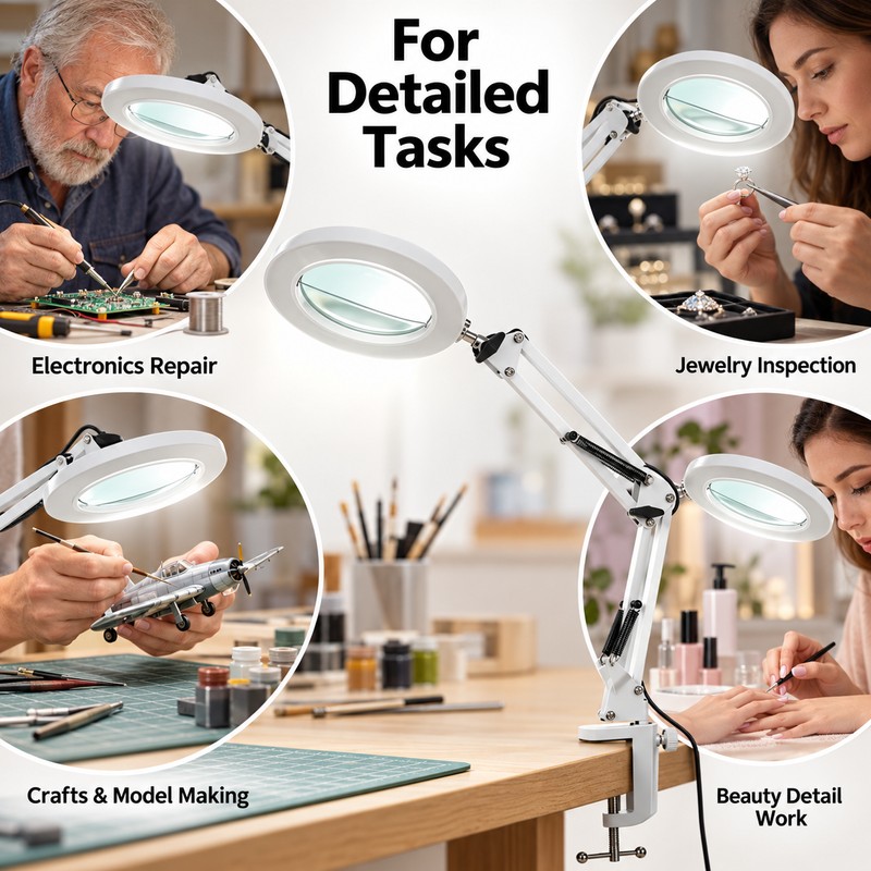 LED Illuminated Magnifying Glass Lamp – 8X/10X Adjustable Magnifier with