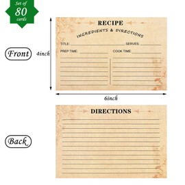 Outus 80 Pack Recipe Cards 4 x 6 Inch Kraft Double Sided Cooking Recipe Cards Stock Thick Card Stock with Lines for Weddings, Bridal Shower, Christmas Gifts(Kraft Color)