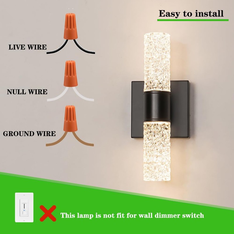 Ditoon Black Sconces Wall Decor Set of 2, Crystal Bathroom