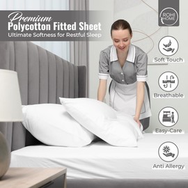 Rohi 16"/40cm Extra Deep Fitted Sheets King Size – Soft & Breathable – Anti-Allergy White Fitted Sheet – Easy Care King Size Fitted Bed Sheets (White, King)