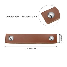 QUARKZMAN Leather Drawer Handles, 5.4 Inches, Pack of 2, Leather Furniture Handle, Drawer Knobs, Handles with Screws for Dressers, Drawers, Cupboards, Suitcases, Brown/Silver
