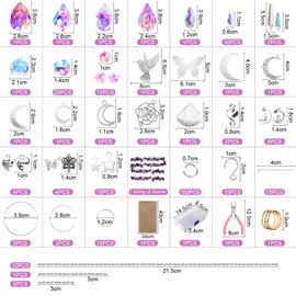 EEEKit 400 PCS Crystal Sun Catcher for Window, DIY Crystal Sunlight Catcher Making Kit, Hanging Rainbow Maker Prism with Chain Hummingbird Butterfly Moon Start Rose Heart Pendant