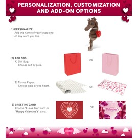 DolliBu I Love You Valentine Plush Seahorse - Cute Stuffed Animal with Red Heart and Name Personalization Gift for Valentines Day, Birthday, Anniversary, Romantic Date - 11.75 Inches