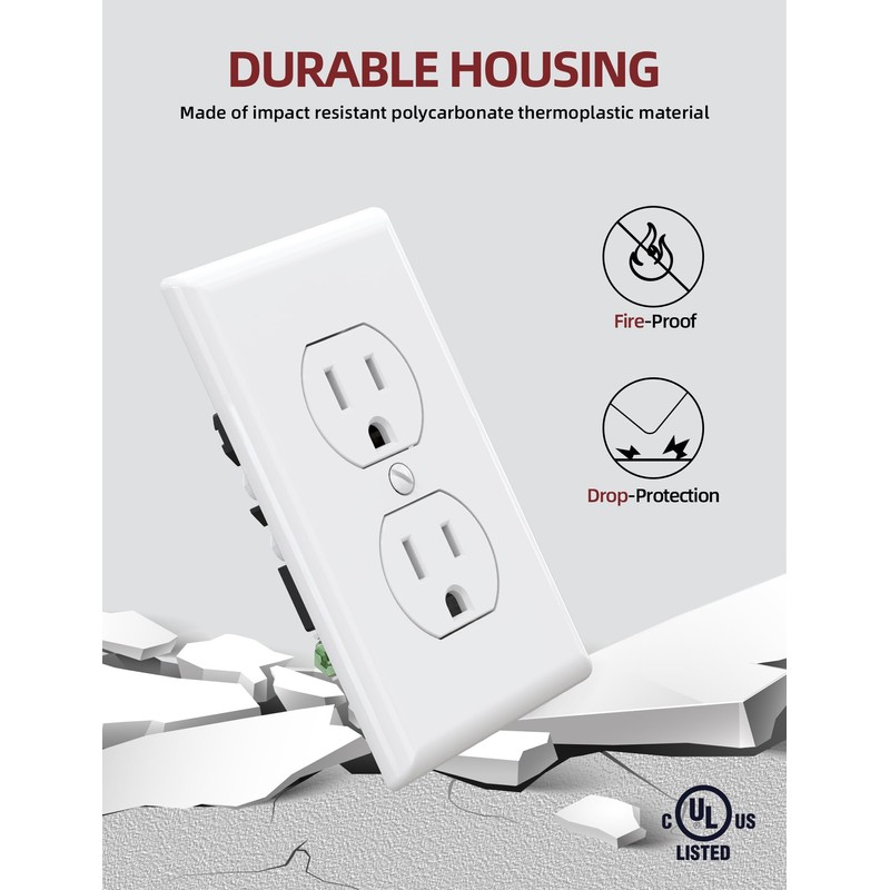 AIDA Outlet White Duplex Receptacle with Wall Plate, Electrical Outlet