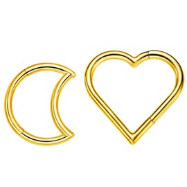 VOJO - 2 aretes de titanio G23 con forma de corazón de Daith, para cartílago, 16 g, 8mm+10mm, Titanio, Circonia cúbica