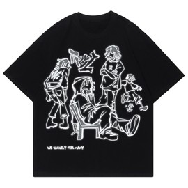 Vamtac Oversized Graphic Tees Y2k Vintage Tops for Men Women Streetwear Unisex T Shirts Black XS