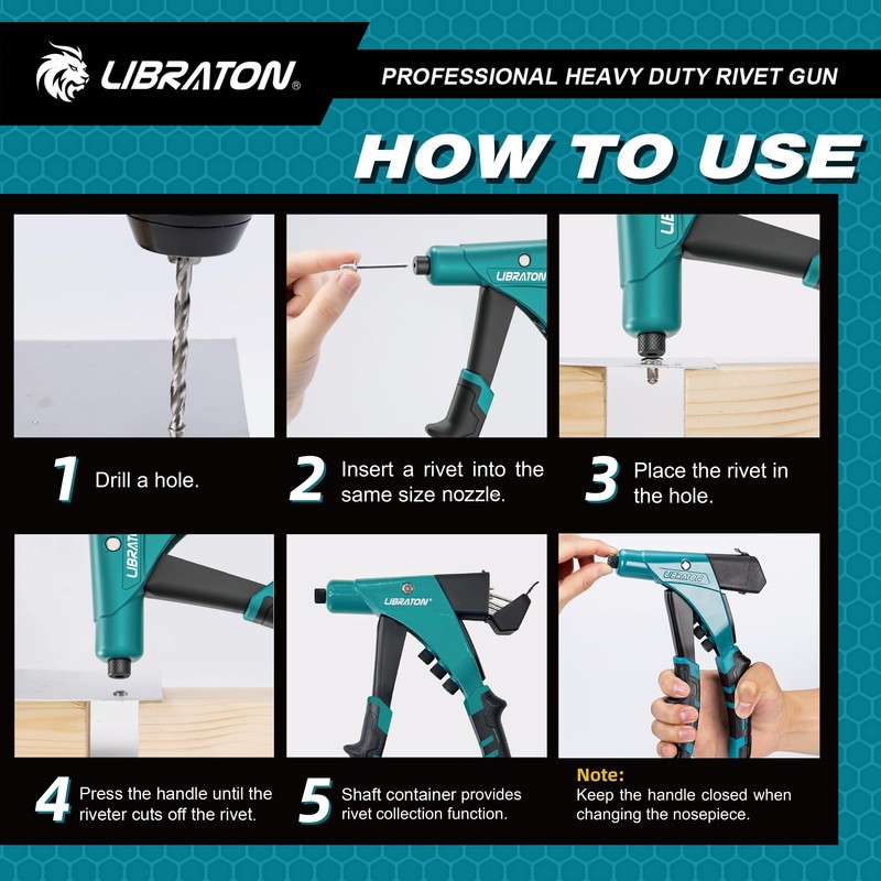 LIBRATON Professional Heavy Duty Rivet Gun, One-Handed Pop Rivet Gun