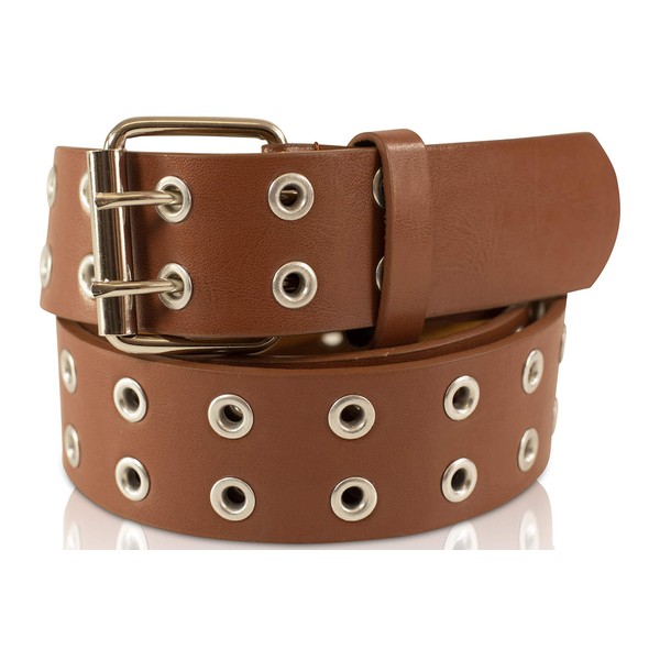 SCAMODA Double Hole Rivet Belt with Leather for Men and