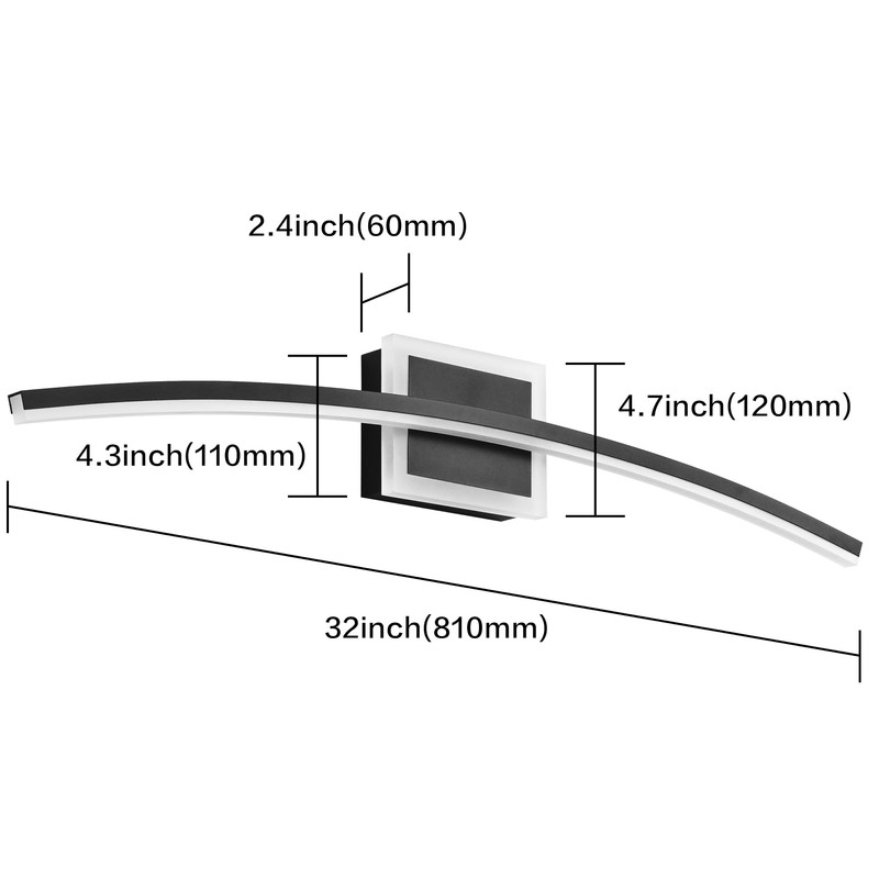 PRESDE 32in Black LED Bathroom Light Fixtures Over Mirror Modern