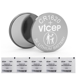 ViCep 5-Pack CR1620 Battery CR 1620 3V Lithium Batteries for Car Key Fob, Watches, Remote Control, Calculator & More, Individual Wrapped