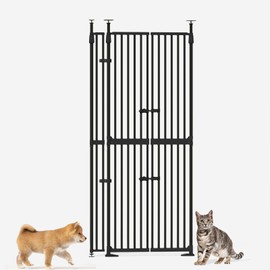Glaf 74" Extra Tall Cat Gat, 30.31-38.19" Wide Adjustable Cat Door Pressure Mounted Pet Gate with Extra Narrow Gap Auto Close Dog Safety Gate for Doorways, Kitchen,Stairs