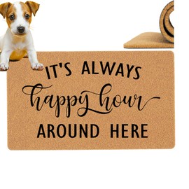 It's Always Happy Hour Around Here Funny Doormat for Front Door - 29.5x17 Inch Heavy Duty Indoor Outdoor Welcome Mat, Brown Housewarming Gift for Entryway, Fun Selecting for Home Decor