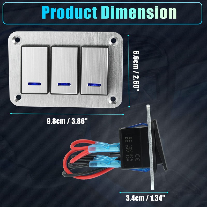 X AUTOHAUX 3 Gang Rocker Switch Panel 3 Pin on