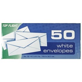 Top Flight #10 Boxed Envelopes, White, 50 Pack