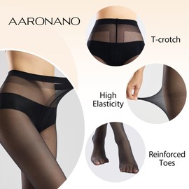 Aaronano 2 Pairs T-Crotch Sheer Tights for Women, Rip Resistant Pantyhose for Women, Fully Transparent Stocking