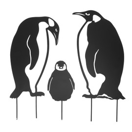 Penguin Family Stake Statue Simulation Vivid Hollow Iron Animal Stake Decoration for Garden Lawn Yard