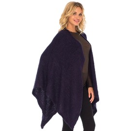 SHU-SHI - Poncho de punto acogedor para mujer, capa frontal abierta, kimono ligero, Azul, Talla única