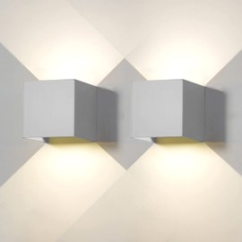 FUPE Pack of 2 Wall Light Outdoor Indoor LED Wall Lamp Outdoor Modern Grey 6 W Natural White 4000 K IP65 Waterproof Square Aluminium Wall Light Adjust the Light Angle Design Easy Installation