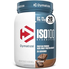 Dymatize ISO100 Whey Protein Powder Isolate, Fudge Brownie, 25g of Protein, 5.5g BCAAs, Less Than 120 Cal., Gluten Free, 1g Fat, 1g Sugar, 2g Carb (20