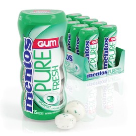 Mentos Pure Fresh - Goma de mascar sin azúcar con xilitol, menta, botella de 15 piezas (paquete a granel de 10)