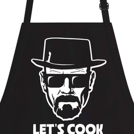 OM3® MR-WHITE-LETS-COOK BBQ Apron - Saying Parody Cult TV Series - BBQ Kitchen Apron for Adults Unisex, black