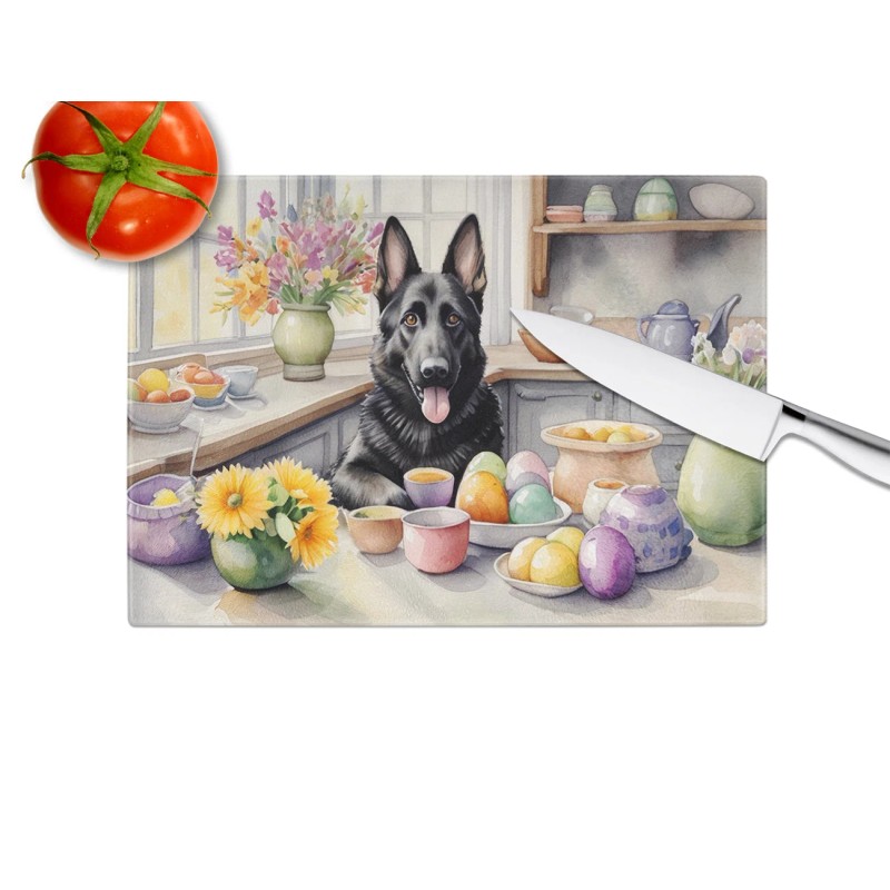 Decorating Easter German Shepherd Glass Cutting Board