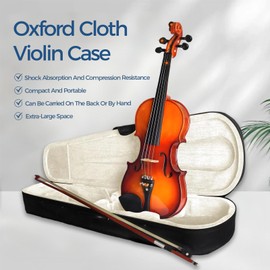 4/4 Violin for Beginners, Acoustic Full Size Violin Starter Kit for Student, Natural Varnish Stringed Musical Instrument with Case, Bow, Rosin, Bridge, Extra Strings