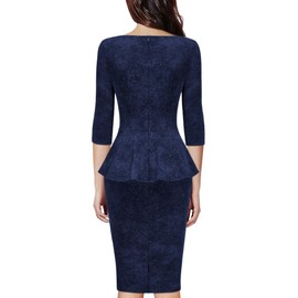 Miusol Women's Vintage V-Neck Sparkly Ruffle Style 3/4 Sleeve Glitter Cocktail Party Pencil Dress (Medium, Navy Blue)