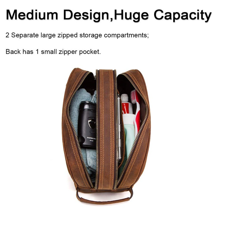 Contacts Crazy Horse Cow Leather Zip Dopp Kit Travel Toiletry