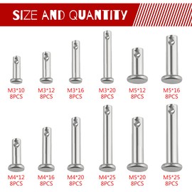 WMYCONGCONG 96 PCS 304 Stainless Steel Clevis Pin Assortment Kit - M3 M4 M5 12 Sizes Flat Head T-Shape Round Single Hole Clevis Pins