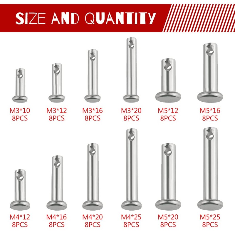 WMYCONGCONG 96 PCS 304 Stainless Steel Clevis Pin Assortment Kit