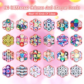 1600 Pieces Beads for Threading Set, Beads for Bracelets Polymer Clay Beads with Letters, Smiley, Fruits, Flowers, Animals, Sea, Butterflies, Fish for DIY Jewellery, Earrings, Necklaces, Craft Making