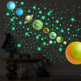445 Pcs Glow in The Dark Planets Wall Stickers Set, Luminous Magic Starry Sky Wall Stickers, DIY Sensory Fluorescent Wall Decals, Home Wall Decor for Children's Room/Kindergarten/Ceiling/Living Room
