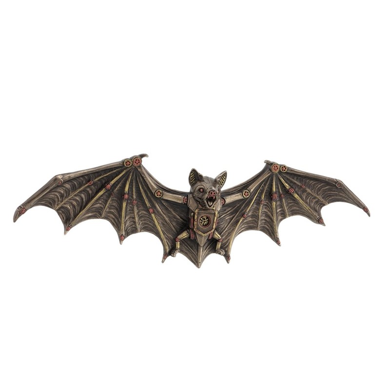 Steampunk Flying Bat Wall Plaque 13.75" L Cold Cast Bronze