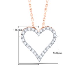 Open-Space Heart Pendant Necklace for Womens - Heart of Love Diamond Necklace 1/5 cttw Round Cut Natural Diamond with 18" Chain 18K Rose Gold Over 925 Sterling Silver (I-J Color, I2 Clarity, 0.20 Ct)