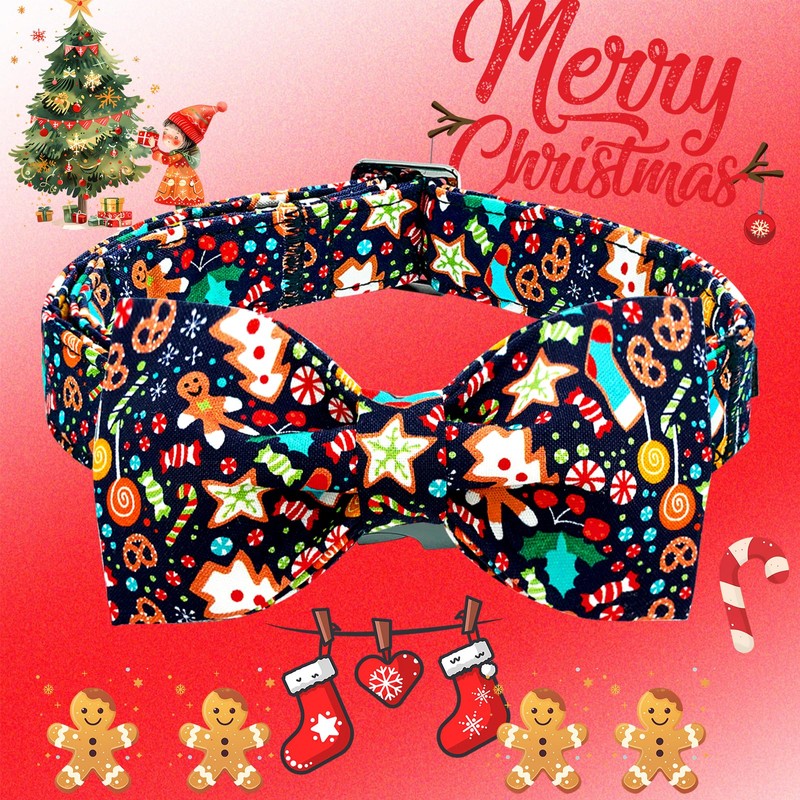 Lionheart glory Christmas Dog Bow Collar Gingerbread Man Print Dog