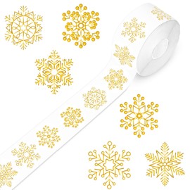 1000Pcs Christmas Gold Stickers Label Roll Snowflake Stickers Holiday Stickers, Christmas Stickers for Cards 1.5in, Xmas Winter Stickers Merry Christmas Stickers Gifts Envelope Decors 6 Styles