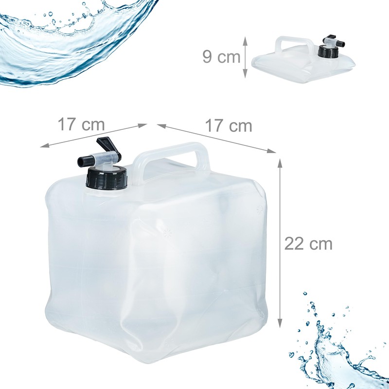 Relaxdays, Transparent/Black Foldable Water Canister, Set of 4, 5 L,