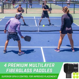 GoSports GS1 Pickleball Paddles Set of 4 with 4 Pickleballs - USAPA Approved Fiberglass Pickleball Paddles