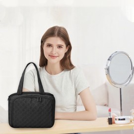 GVCELS Makeup Bag for Women with Hanging Portable Cosmetic Case Essentials Travel Organizer for Full Sized Cosmetics and Toiletries Black