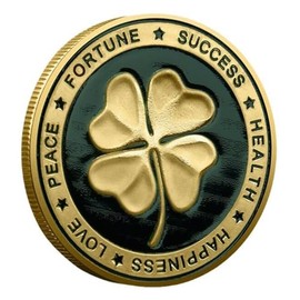 Lucky Lucky Charm with Good Luck Four Leaf Clover and Elephant and Lucky Symbols Commemorative Coin