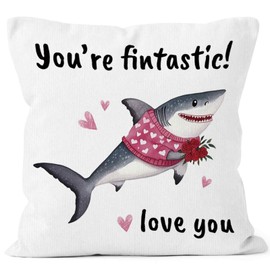MONALET Funny Shark You're Fintastic Valentine Throw Pillow Cover 18x18 Gifts for Girlfriend Shark Lover, I Love You Decor Pillow Case for Bedroom Living Room, Shark Decorative Square Pillowcase