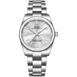 BUREI Women's Fashion Watch Analogue Quartz Steel Women Watch Business Dress Women's Watch 36 mm Watches for Women, Silver-1, 主义