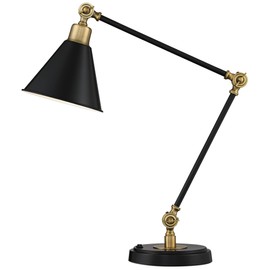 360 Lighting Wray 26 3/4" High Modern Adjustable Desk Lamp with USB Charging Ports A+C Painted Black Brass Metal Cone Shade for Living Room Bedroom House Bedside Nightstand Home Office Reading